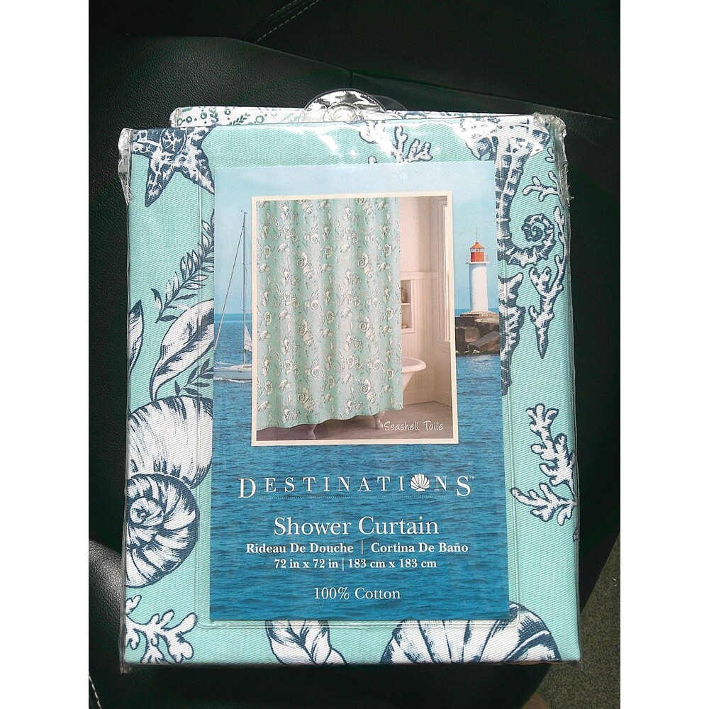 NEW  Destinations 100% Cotton Shower Curtain called Seashell Toile 72 X 72"
